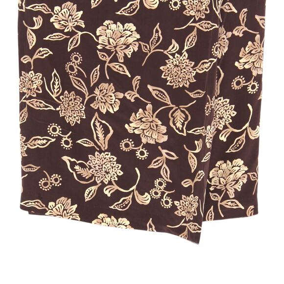 Vintage Josephine Chaus 100% Silk Brown Tan Floral Midi Skirt Size 14 - Picture 4 of 8